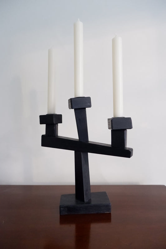 Cubist Candelabra, ebonized Oak