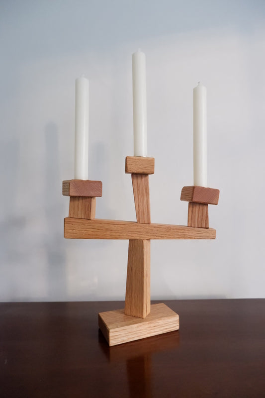 Cubist Candelabra, Natural Oak